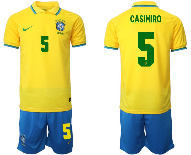 Men 2022 World Cup National Team Brazil home yellow #5 Soccer Jersey